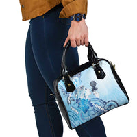 Aotearoa Maori Wahine Shoulder Handbag Fantail Bird Blue Gold Marble