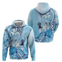 Aotearoa Maori Wahine Zip Hoodie Fantail Bird Blue Gold Marble