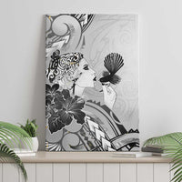 Aotearoa Maori Wahine Canvas Wall Art Fantail Bird Black Gold Marble