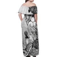 Aotearoa Maori Wahine Family Matching Off Shoulder Maxi Dress and Hawaiian Shirt Fantail Bird Black Gold Marble