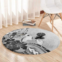 Aotearoa Maori Wahine Round Carpet Fantail Bird Black Gold Marble