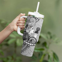 Aotearoa Maori Wahine Tumbler With Handle Fantail Bird Black Gold Marble