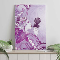 Aotearoa Maori Wahine Canvas Wall Art Fantail Bird Purple Gold Marble