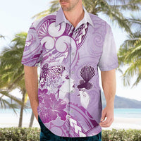 Aotearoa Maori Wahine Hawaiian Shirt Fantail Bird Purple Gold Marble