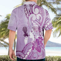 Aotearoa Maori Wahine Hawaiian Shirt Fantail Bird Purple Gold Marble
