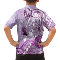 Aotearoa Maori Wahine Kid Hawaiian Shirt Fantail Bird Purple Gold Marble