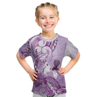 Aotearoa Maori Wahine Kid T Shirt Fantail Bird Purple Gold Marble LT05 Purple - Polynesian Pride