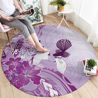 Aotearoa Maori Wahine Round Carpet Fantail Bird Purple Gold Marble