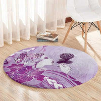 Aotearoa Maori Wahine Round Carpet Fantail Bird Purple Gold Marble