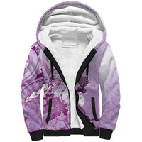 Aotearoa Maori Wahine Sherpa Hoodie Fantail Bird Purple Gold Marble