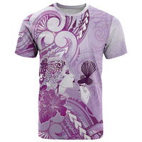 Aotearoa Maori Wahine T Shirt Fantail Bird Purple Gold Marble LT05 Purple - Polynesian Pride