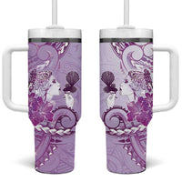 Aotearoa Maori Wahine Tumbler With Handle Fantail Bird Purple Gold Marble LT05 One Size: 40 oz Purple - Polynesian Pride