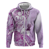 Aotearoa Maori Wahine Zip Hoodie Fantail Bird Purple Gold Marble