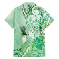 Aotearoa Maori Wahine Family Matching Long Sleeve Bodycon Dress and Hawaiian Shirt Fantail Bird Green Gold Marble LT05 - Polynesian Pride