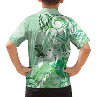 Aotearoa Maori Wahine Family Matching Off Shoulder Maxi Dress and Hawaiian Shirt Fantail Bird Green Gold Marble