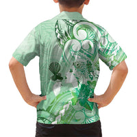Aotearoa Maori Wahine Family Matching Short Sleeve Bodycon Dress and Hawaiian Shirt Fantail Bird Green Gold Marble LT05 - Polynesian Pride
