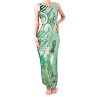 Aotearoa Maori Wahine Family Matching Tank Maxi Dress and Hawaiian Shirt Fantail Bird Green Gold Marble LT05 Mom's Dress Green - Polynesian Pride
