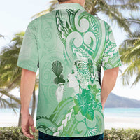 Aotearoa Maori Wahine Hawaiian Shirt Fantail Bird Green Gold Marble