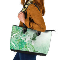Aotearoa Maori Wahine Leather Tote Bag Fantail Bird Green Gold Marble LT05 Green - Polynesian Pride