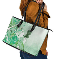 Aotearoa Maori Wahine Leather Tote Bag Fantail Bird Green Gold Marble LT05 - Polynesian Pride