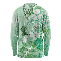 Aotearoa Maori Wahine Long Sleeve Shirt Fantail Bird Green Gold Marble