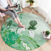 Aotearoa Maori Wahine Round Carpet Fantail Bird Green Gold Marble
