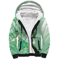 Aotearoa Maori Wahine Sherpa Hoodie Fantail Bird Green Gold Marble