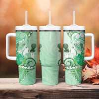 Aotearoa Maori Wahine Tumbler With Handle Fantail Bird Green Gold Marble LT05 - Polynesian Pride