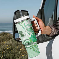 Aotearoa Maori Wahine Tumbler With Handle Fantail Bird Green Gold Marble LT05 - Polynesian Pride