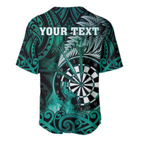 Personalised New Zealand Darts Baseball Jersey Maori Koru Dartboard Turquoise Flame LT05 - Polynesian Pride