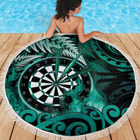 New Zealand Darts Beach Blanket Maori Koru Dartboard Turquoise Flame LT05 - Polynesian Pride