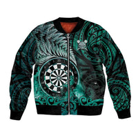Personalised New Zealand Darts Bomber Jacket Maori Koru Dartboard Turquoise Flame LT05 Unisex Turquoise - Polynesian Pride