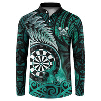 Personalised New Zealand Darts Button Sweatshirt Maori Koru Dartboard Turquoise Flame