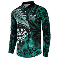 Personalised New Zealand Darts Button Sweatshirt Maori Koru Dartboard Turquoise Flame