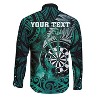 Personalised New Zealand Darts Family Matching Mermaid Dress and Hawaiian Shirt Maori Koru Dartboard Turquoise Flame LT05 - Polynesian Pride