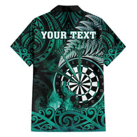 Personalised New Zealand Darts Family Matching Off Shoulder Maxi Dress and Hawaiian Shirt Maori Koru Dartboard Turquoise Flame