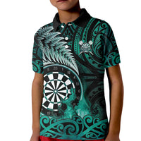 Personalised New Zealand Darts Kid Polo Shirt Maori Koru Dartboard Turquoise Flame LT05 Kid Turquoise - Polynesian Pride