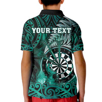 Personalised New Zealand Darts Kid Polo Shirt Maori Koru Dartboard Turquoise Flame LT05 - Polynesian Pride