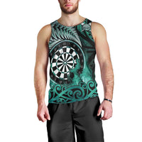 Personalised New Zealand Darts Men Tank Top Maori Koru Dartboard Turquoise Flame