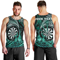 Personalised New Zealand Darts Men Tank Top Maori Koru Dartboard Turquoise Flame