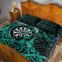 New Zealand Darts Quilt Bed Set Maori Koru Dartboard Turquoise Flame