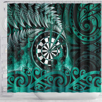 New Zealand Darts Shower Curtain Maori Koru Dartboard Turquoise Flame