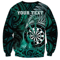 Personalised New Zealand Darts Sweatshirt Maori Koru Dartboard Turquoise Flame