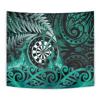 New Zealand Darts Tapestry Maori Koru Dartboard Turquoise Flame