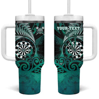 Personalised New Zealand Darts Tumbler With Handle Maori Koru Dartboard Turquoise Flame LT05 One Size: 40 oz Turquoise - Polynesian Pride