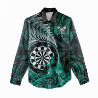 Personalised New Zealand Darts Women Casual Shirt Maori Koru Dartboard Turquoise Flame LT05 - Polynesian Pride
