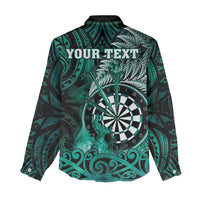 Personalised New Zealand Darts Women Casual Shirt Maori Koru Dartboard Turquoise Flame LT05 - Polynesian Pride