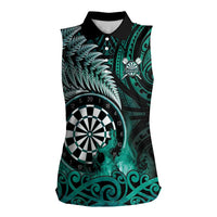 Personalised New Zealand Darts Women Sleeveless Polo Shirt Maori Koru Dartboard Turquoise Flame