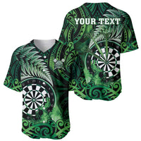 Personalised New Zealand Darts Baseball Jersey Maori Koru Dartboard Green Flame