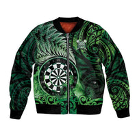 Personalised New Zealand Darts Bomber Jacket Maori Koru Dartboard Green Flame